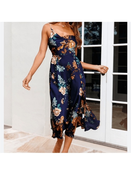 Petal & Pup Dresses & Skirts - Petal and pup alejandra cowl neck midi slip dress floral navy womens 4
